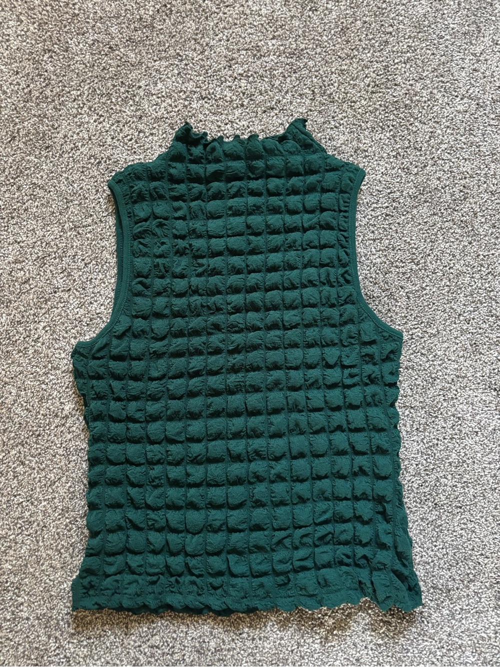 entro Forest Green Textured Sleeveless Mock Neck Top